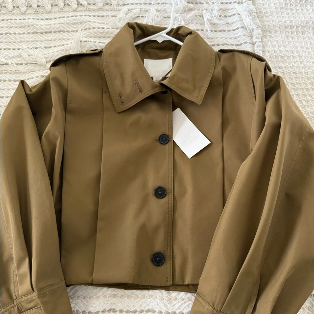 Zara Women's cotton oversized short trench in Tan SZ M( 46”B) NWT - Picture 4 of 11